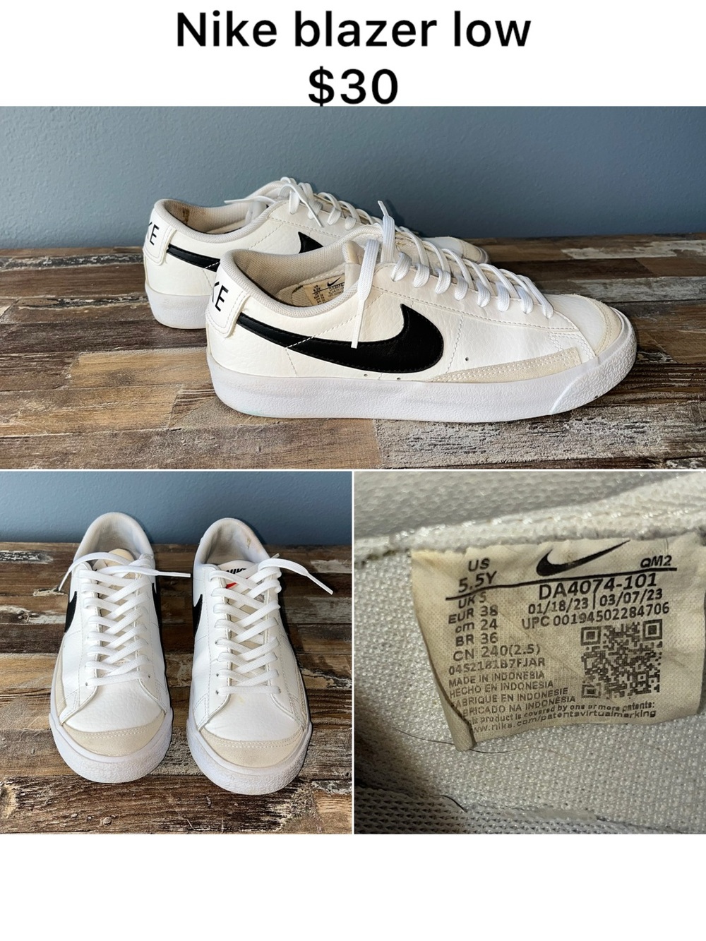 Nike Blazer Low Men’s Sneakers - White with Black Swoosh
